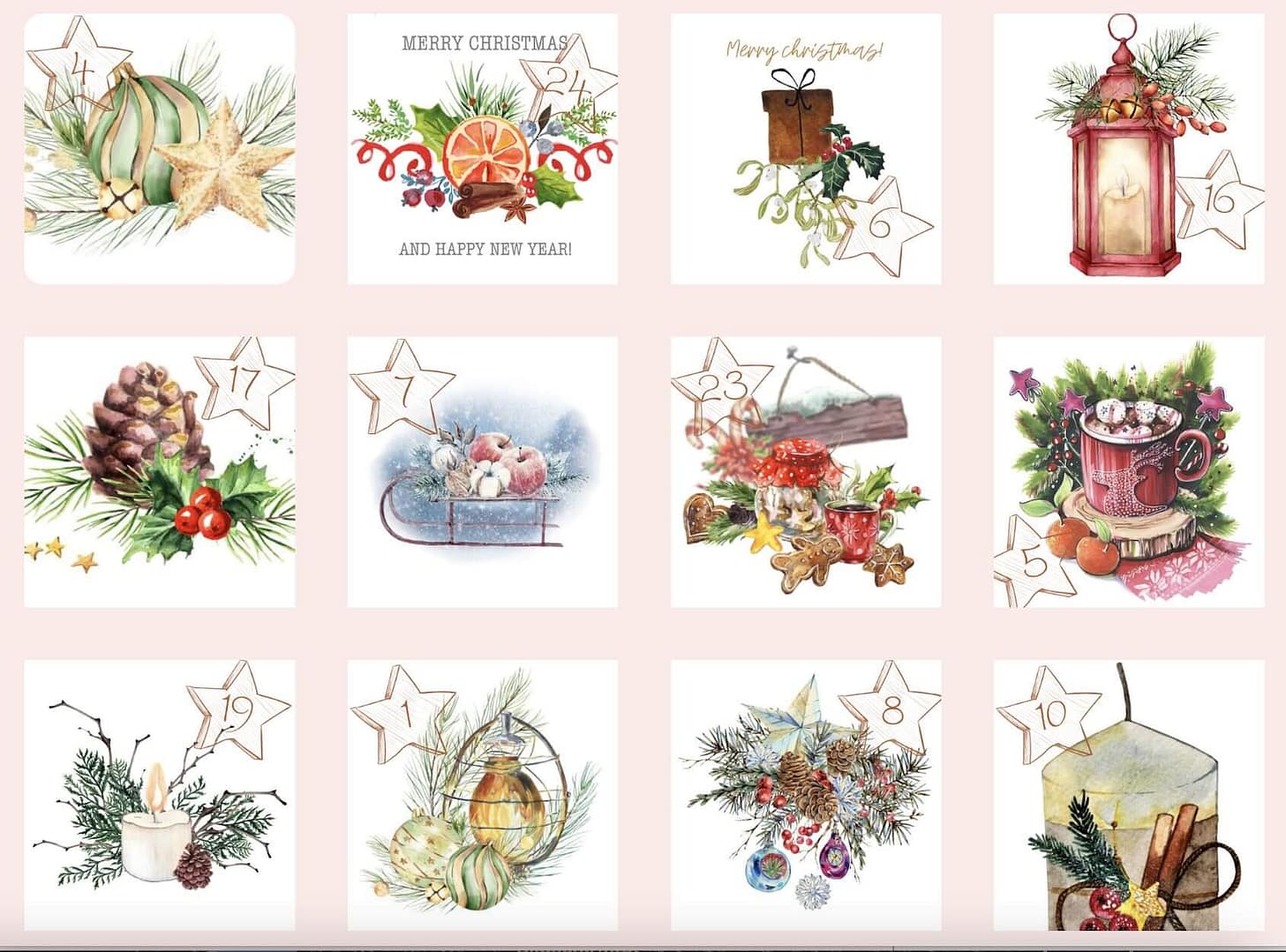 Vielfältige Weihnachtsillustrationen mit Feiertagsmotiven