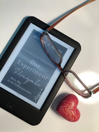 Buchempfehlung Michael A. Singer "Das Experiment Hingabe" Tolino mit Brille und Herz zu Buchempfehlung Michael A. Singer "Das Experiment Hingabe"