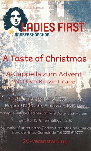 Plakat für Weihnachtskonzert mit Text und Frauenbild