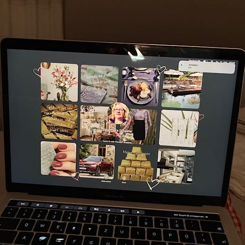 Laptopbildschirm mit bunten Fotocollagen