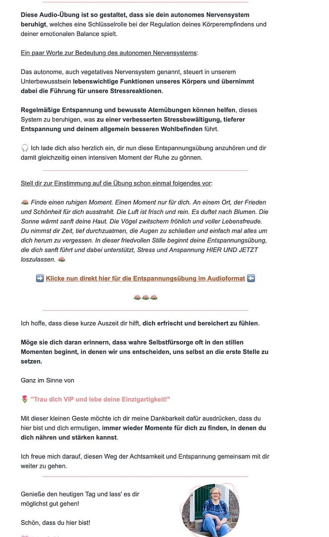Digitaler Ausschnitt aus einem Newsletter von Birgit Nora Schäfer