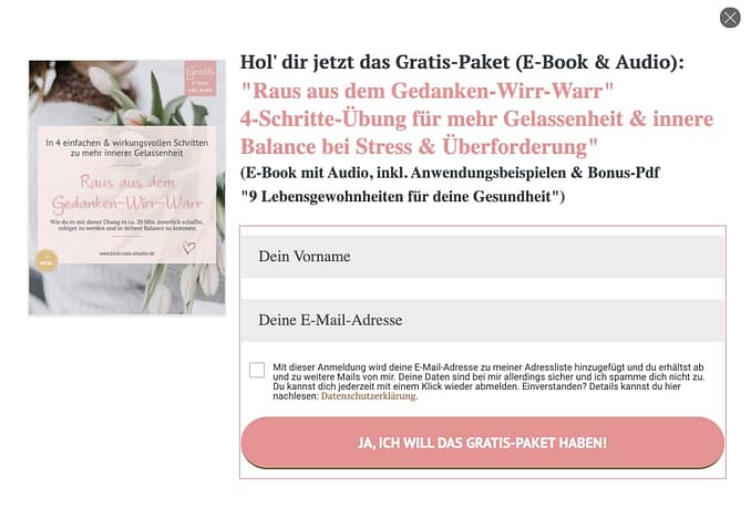 So sieht das Pop-Up für das aktuelle Freebie auf meiner Homepage aus So sieht das Pop-Up für das aktuelle Freebie auf meiner Homepage aus