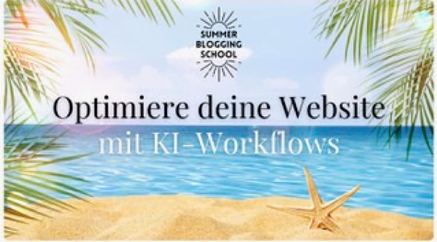Strandmotiv mit Werbung für KI-Workflows zur Website-Optimierung